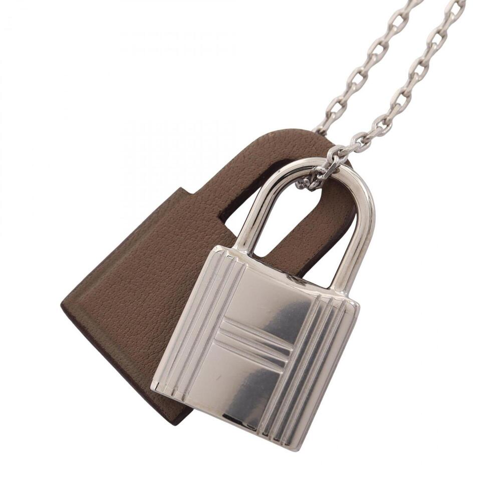 HERMES Silver Leather Necklace